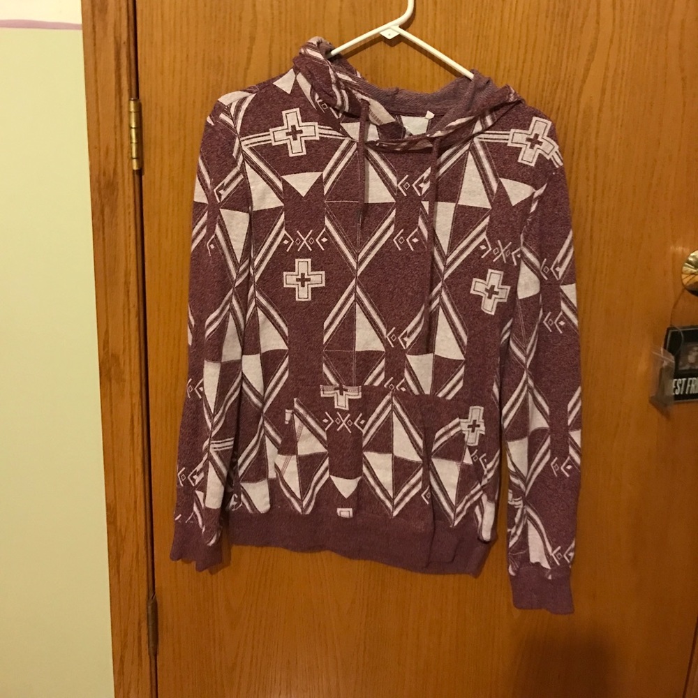 On The BYAS Maroon Checkered Print Pullover Hoodie